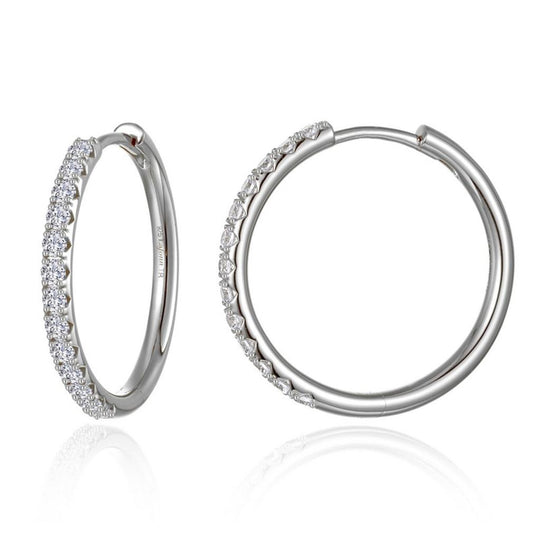 Lafonn Sterling Silver Platinum Plated Alina Medium Simulated Diamond Hoop Earrings E0685CLP00