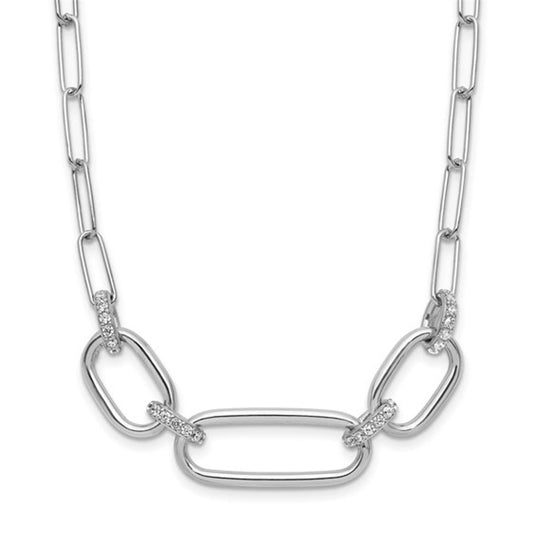 Sterling Silver CZ Oval Link Necklace QLF1406-17