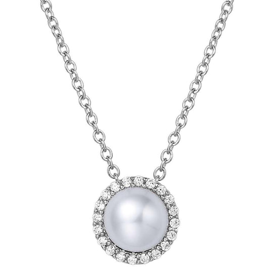 Lafonn Sterling Silver Platinum Plated 6mm Freshwater Pearl Simulated Diamond Halo Necklace BN001PLP18