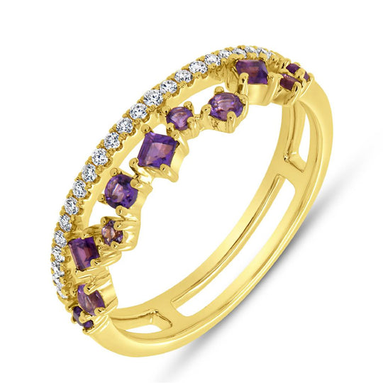 Uneek 14K Yellow Gold Diamond and Amethyst Double Row Ring LVBAD302RPS-AM