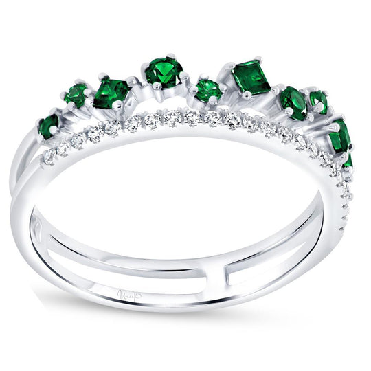 Uneek 14K White Gold Diamond Emerald Double Row Ring LVBAD302WEM