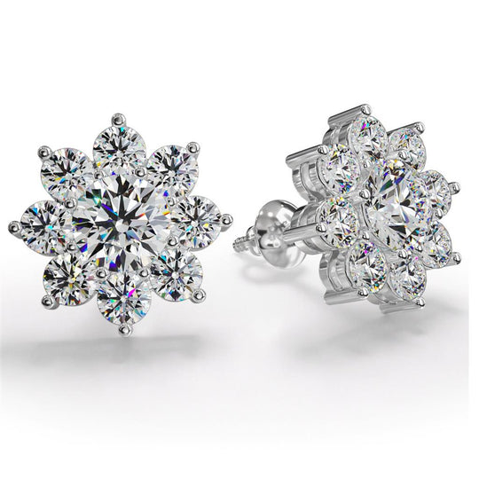 14K White Gold Floral Diamond Cluster Studs ST933-200-W