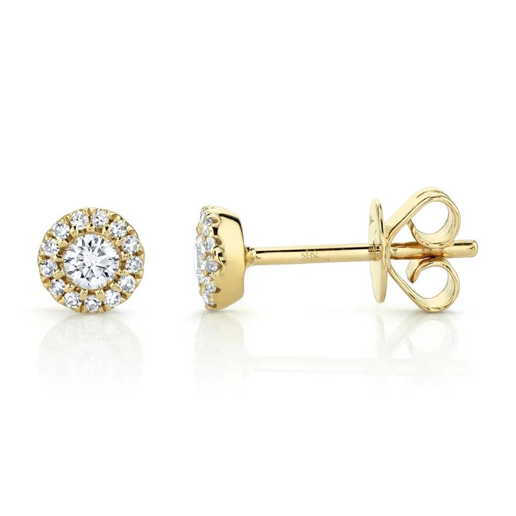 Shy Creation 14K Yellow Gold Diamond Halo Stud Earrings SC55002600