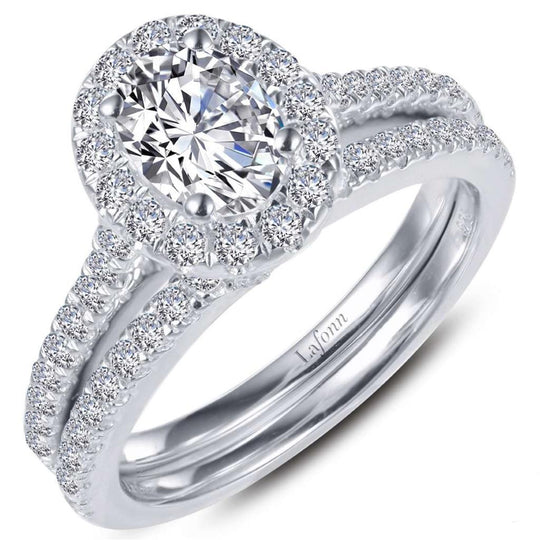 Lafonn Sterling Silver Platinum Plated "Joined At The Heart" Oval Simulated Diamond Halo Wedding Set 9R039CLP07
