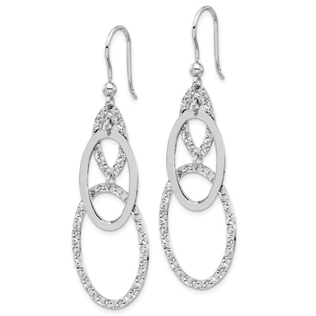 Sterling Silver Polished/Textured Oval Link Dangle Earrings QLE1464