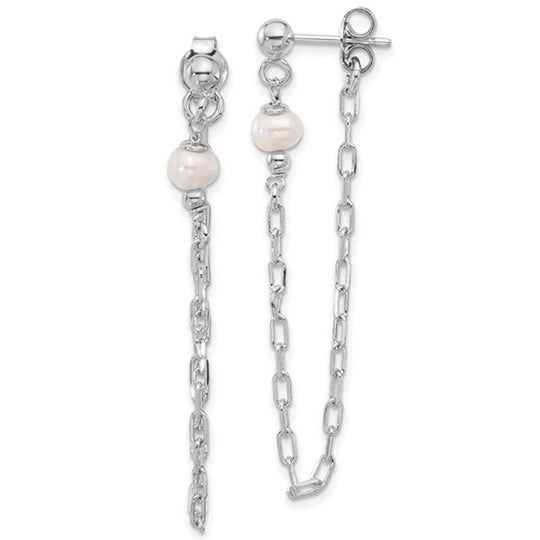 Sterling Silver Freshwater Pearl Chain Dangle Earrings QLE1460