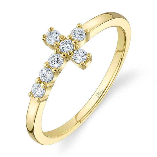Shy Creation 14K Yellow Gold Diamond Cross Ring SC55026222