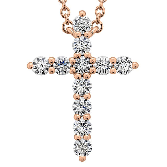 Hearts on Fire 18K Rose Gold Large Diamond Cross Pendant Necklace HFPSIGCR00508R