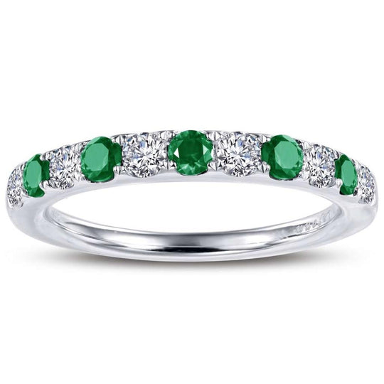 Lafonn Sterling Silver Platinum Plated Alternating Simulated Emerald Simulated Diamond Band BR004EMP07