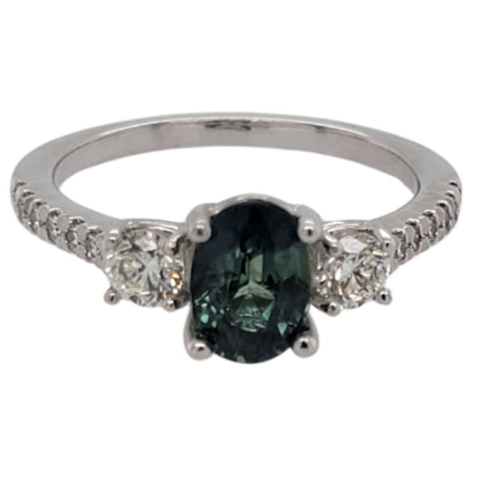 14K White Gold 3 Stone Bi-Color Sapphire Diamond Ring 123960SAPP