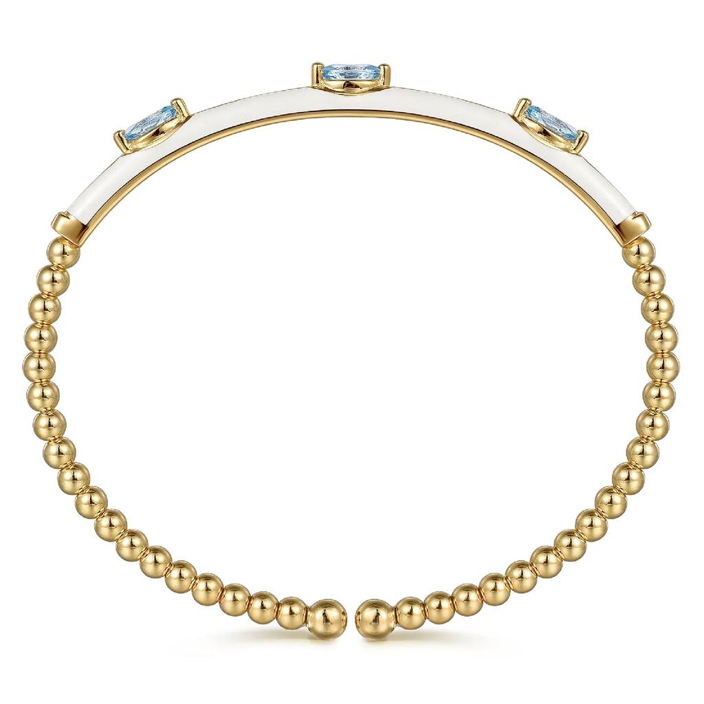 Gabriel & Co 14K Yellow Gold Bujukan Blue Topaz and White Enamel Bangle BG4968E9Y4JBT