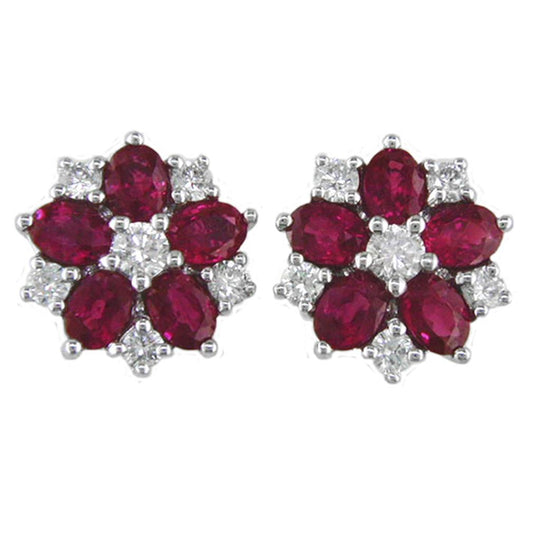 Platinum Ruby and Diamond Floral Studs G543RPT6205