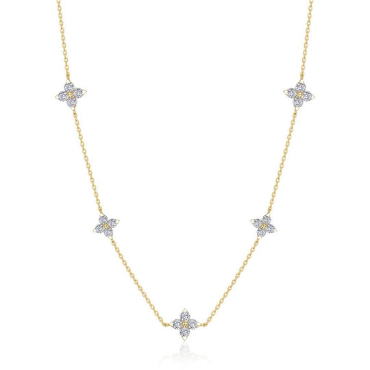 Lafonn Sterling Silver Gold Plated Trillium Flower Simulated Diamond Station Necklace N0355CLG18