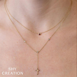 Shy Creation 14K Yellow Gold Ruby Bezel Necklace SC55026481