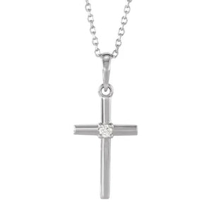 14K White Diamond Accented Cross Necklace R50012WC