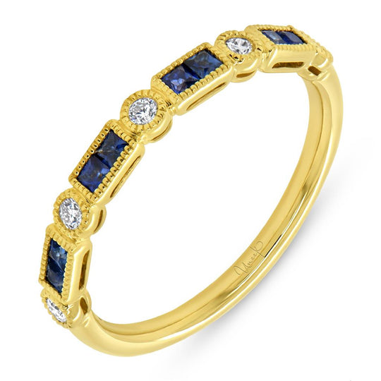 Uneek 14K Yellow Gold Diamond and Blue Sapphire Station Ring RB041BSU