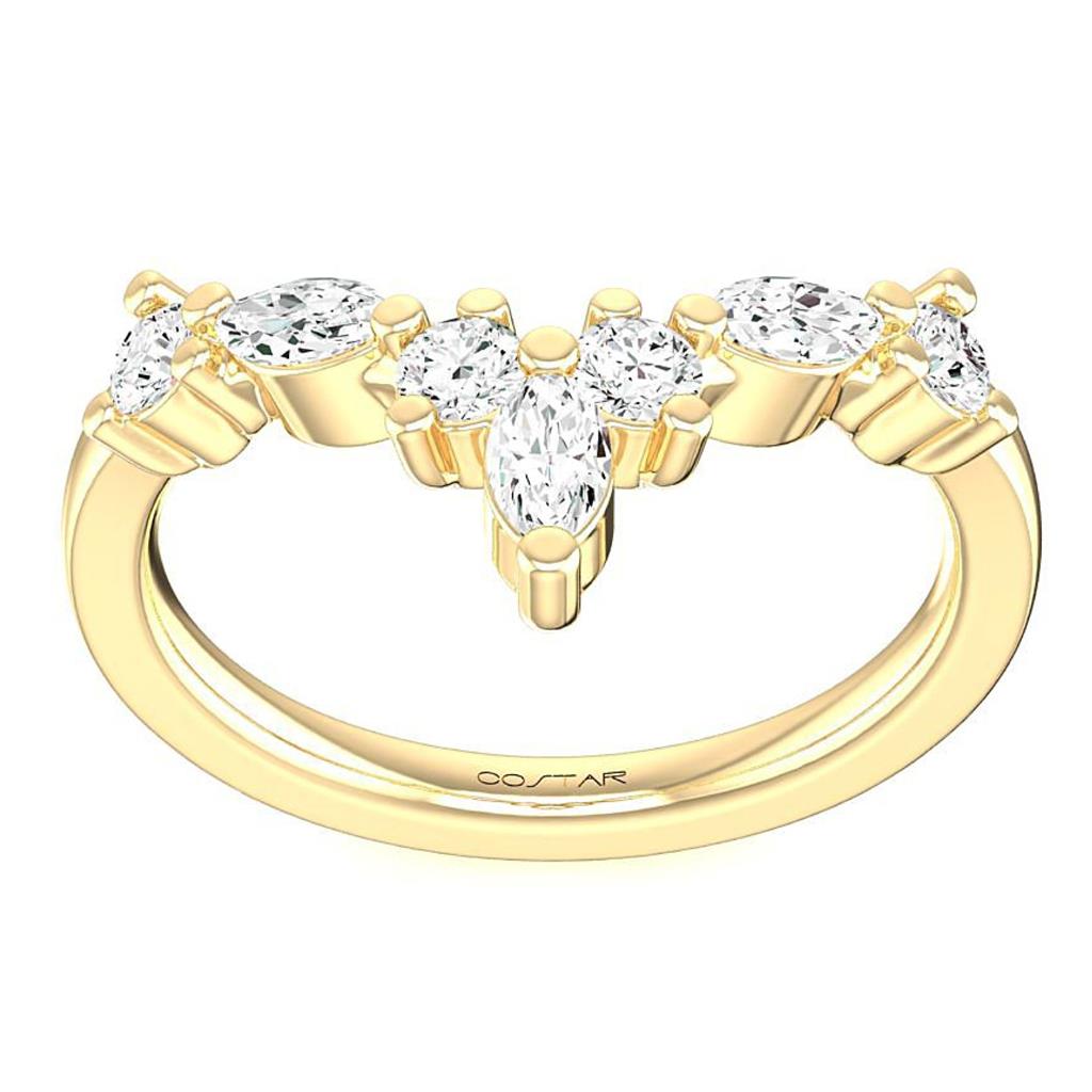 Costar 14K Yellow Round & Marquise Diamond Curved Band R13617YB