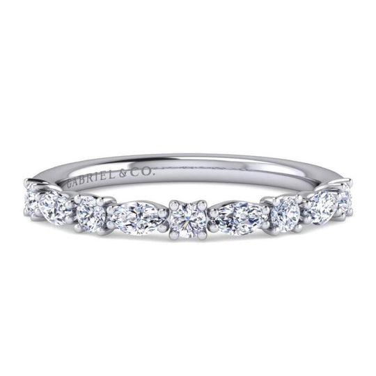 Gabriel & Co 14K White Gold Contemporary Straight Alternating Diamond Band WB15607R6W44JJ